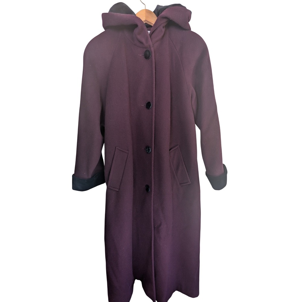 Forecaster Of Boston Hooded Coat Womens 6 Plum Wool Velvet Trim Dark Academia